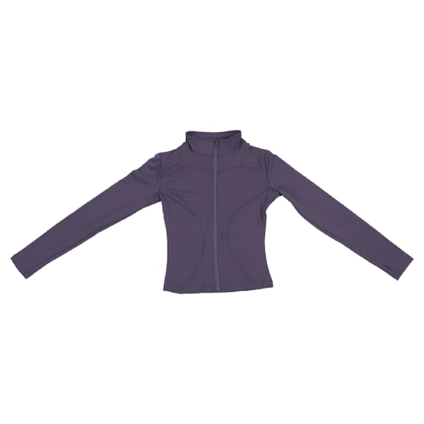 Yogajacka Ståkrage Långärmad Hög Elasticitet Dragkedja Polyesterfiber Slim Träningsjacka för Löpning Aubergine Lila XL