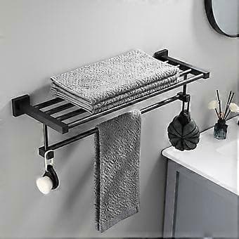 Badeværelseshåndklædeholder, vægmonterede håndklædestænger (sort, 60 cm)