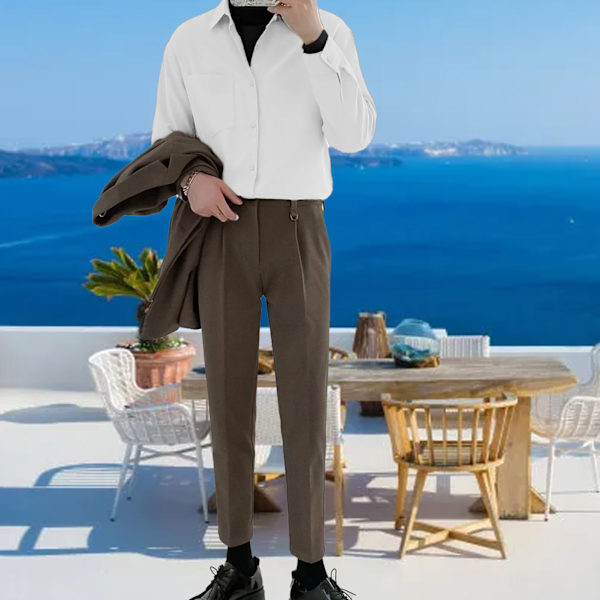 Mænd Langærmet Skjorte Bomuld Blandings Knapper Ned Turndown Krave Casual Skjorte til Forår Efterår Hvid XL