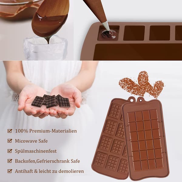 Genanvendelige silikonechokoladeforme, holdbare non-stick forme til chokolade, slik og mere - sæt med 4