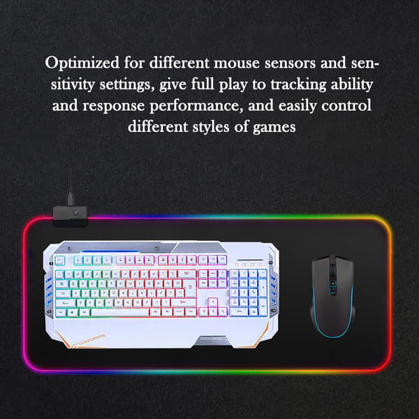 LED Lys Gaming Musematte, RGB Gaming Musematte med Minnefunksjon, Stor Musematte med Glatt Overflate og Vanntett Konstruksjon