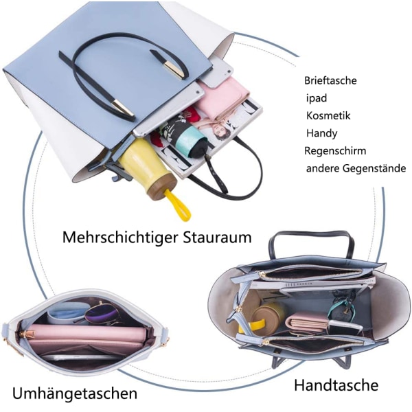 PU-håndtaskesæt til kvinder, farveblokdesign, skuldertaske, splejsnings-stil tophåndtasker, muleposer, messenger-tasker, dametaske-håndtasker til piger, 4