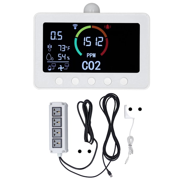 Älykäs CO2-ilmaisin Hiilidioksidin ohjain 2 kanavainen CO2-mittari releellä varustetulla pistorasialla Tuya APP:lle EU-pistoke 100‑240V