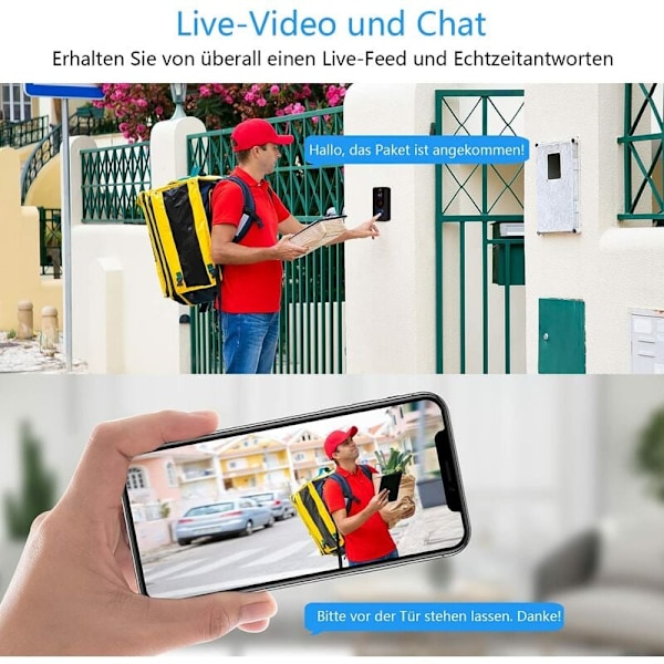 Smart Video Dörrklocka för Förbättrad Säkerhet, AI Människodetektering för Intelligent Övervakning, Krypterad Molnlagring för Säker Inspelning, 2.4GHz Wi-Fi