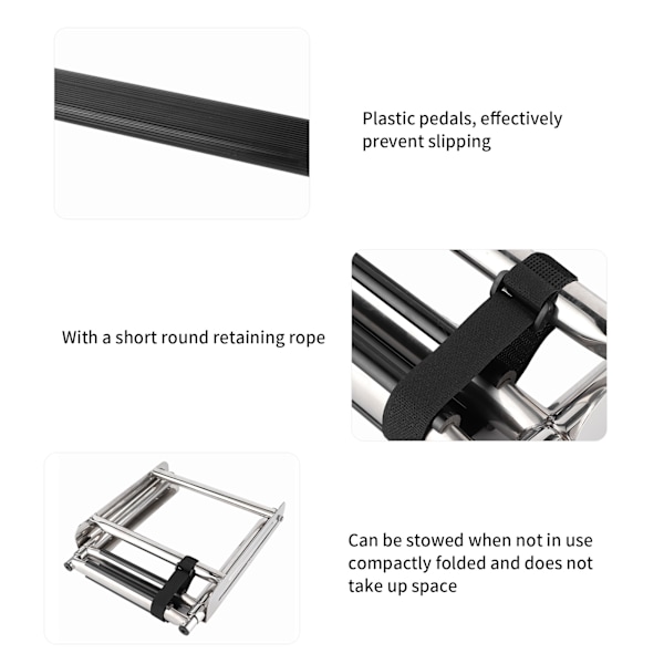 Teleskopisk 2-trins båd dæk stige med fast reb i rustfrit stål