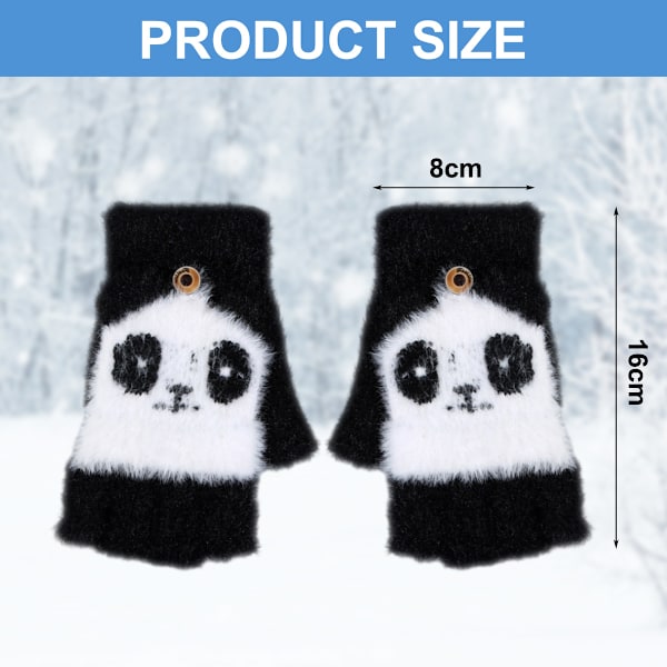 2 stk panda halvfinger klaff ullhansker halvfinger klaff