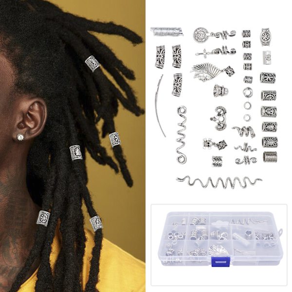 34 stk. Legering Skæg Smykker Dreadlocks Forskellige Former DIY Hår Fletning Perler Tilbehør til Armbånd Halskæde