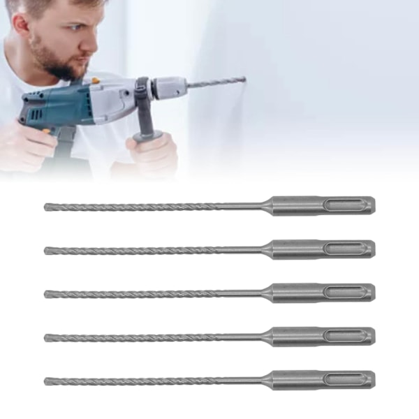 5 Pcs Rotary Hammer Drill Bit 160mm Length 2 Flute Self Centering Carbide Tip Impact Drill Bits for Brick Stone Concrete 4mm/0.16in