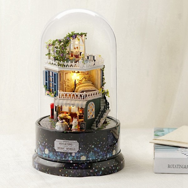Luovasti Tee-Se-Itse-Nukkekoti Unelmien Koti Miniatyyri Pyörivä Musiikkilaatikko Pölysuojus LED-Valo