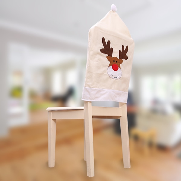 Stolsöverdrag med Snögubbe och Älg för Kvalitativ Polyester Hem Middagsbord Juldekorationer, Lättanvända Söta Jultomtar (4 st)