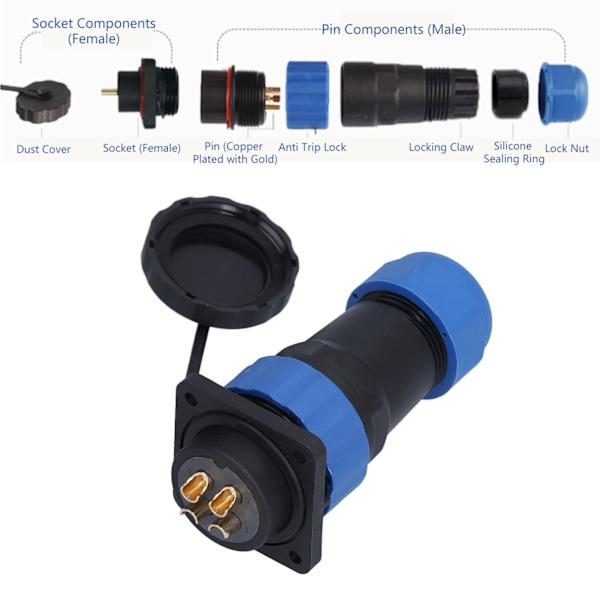 Vattentät kontakt fyrkantig 4 hål IP68 Aviation Power Socket 380V 45A för kabeltråd SP284 stift