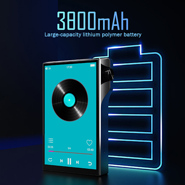 Bluetooth MP3-spelare 4.0 tums pekskärm HiFi Lossless Sound Högupplöst portabel MP3-spelare för Android 9.0 Svart