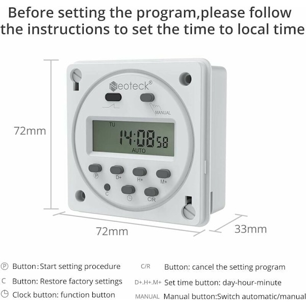 Digital Timer Switch, Programmerbart Tidsrelä med 16A Kontaktkapacitet, Avancerad Förinställning för Pålitlig och Flexibel Kontroll