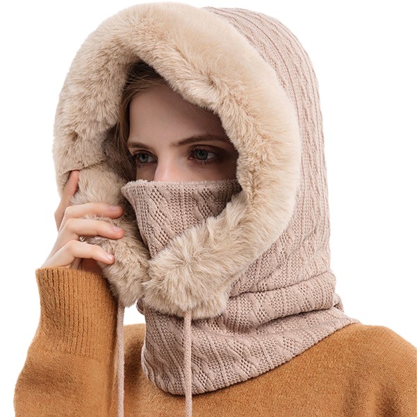 Naisten talvihattu Yksiosainen paksu villavuorattu neulottu set