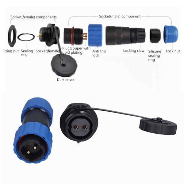 Aviationkontakt IP68 Vattentät Kontakt Bakmutter Han/Hona Butt-terminal 380V SP202 Stift