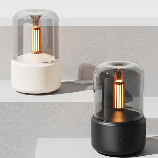 Eterisk oljediffuser, aromaterapidiffuser med realistisk ljuseffekt och sval dimma luftfuktarfunktion, ultraljudsdiffusorer för eterisk