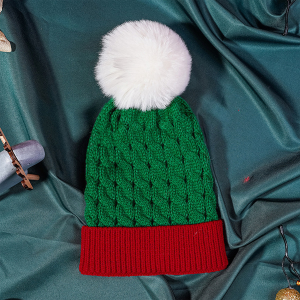 Vinterribbete lue for kvinner med krysset cap Chunky Cable Knit Pompom