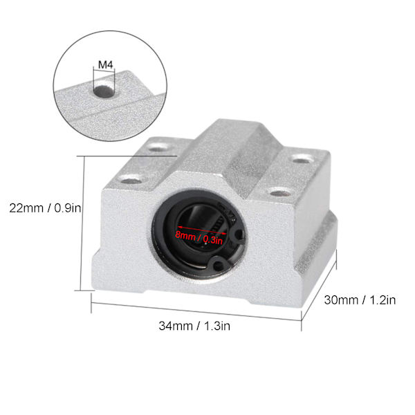 4 stk. SCS8UU Lineære Kuglelejer Glideblokke Aluminium Legering CNC Maskine Glideenhed 8mm Bore