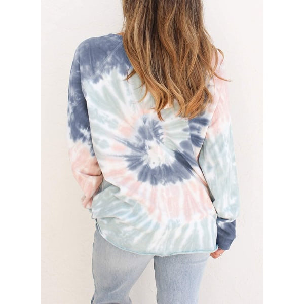 Kvinnors Casual Color Block Tie Dye Crewneck Långärmad Lös Pu