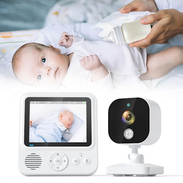 Smart Babymonitor Trådlös Tvåvägskommunikation Amningstimer Nattsyn Babymonitor Kamera för Bebisgråt Matning EU-kontakt 100‑240V