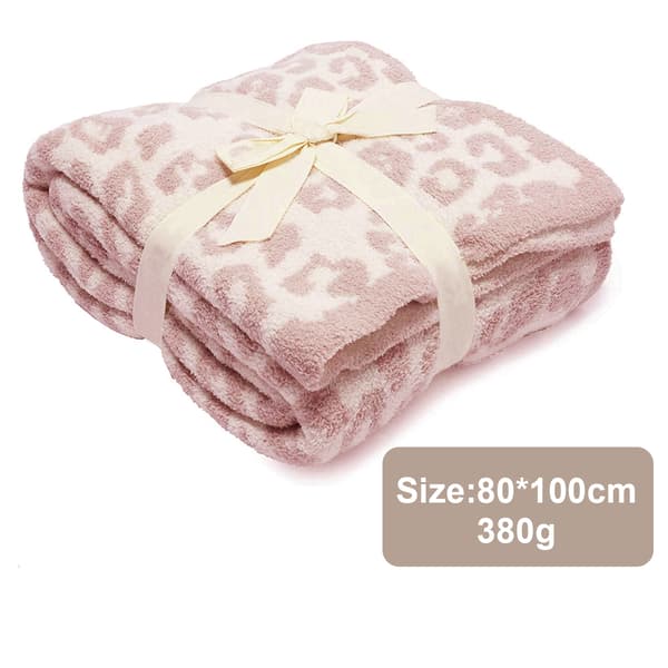 Halv fløyelsullteppe strikket leopardmønstret teppe for barn fleecefôret strikket teppe barfot leopardmønstret teppe drømmeteppe