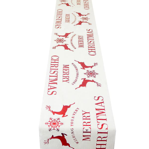 Julebordløper i lin, for julebordsdekorasjon (270*28cm) trykt rektangulær duk White Snowflake Elk