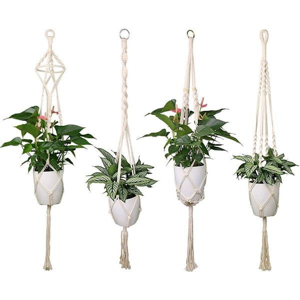 Boho Heminredning Makramé Växthängare, Naturligt Material Med Premium Bomullssnöre, Förbättra Ditt Boende Med Enkel Installation Och Multistil Set