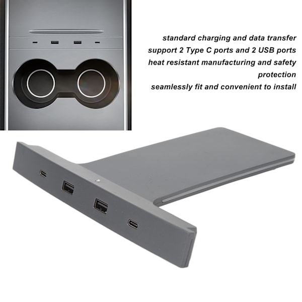USB-hub för bil med flera laddningsportar, smart dockningsstation, mittkonsol, sensoradapter, ersättning för Tesla 3 Y 2021+