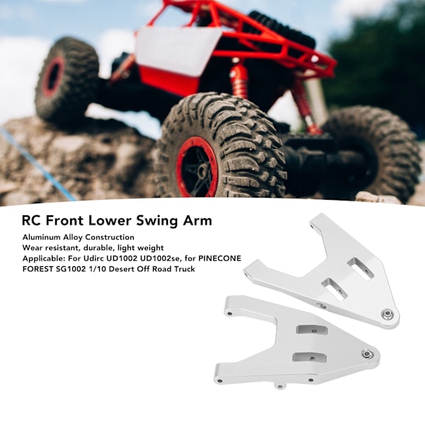 2 st RC Främre Nedre Bärarm Aluminiumlegering Exakt Passform Lättvikt för Udirc UD1002 UD1002se Silver