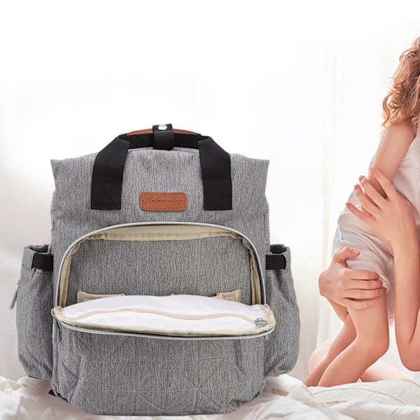 Babyblöjryggsäck Multifunktionell Ryggsäck 20L Stor Kapacitet Vattentät Termisk Isolering för Mamma Resa Grå
