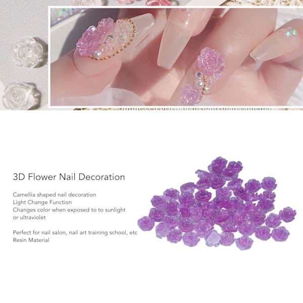 10 kpl 3D Kamelia-muotoisia kynsikoristeita DIY-hartsi hienostunut valo muuttuva kynsikoriste naisille violetti