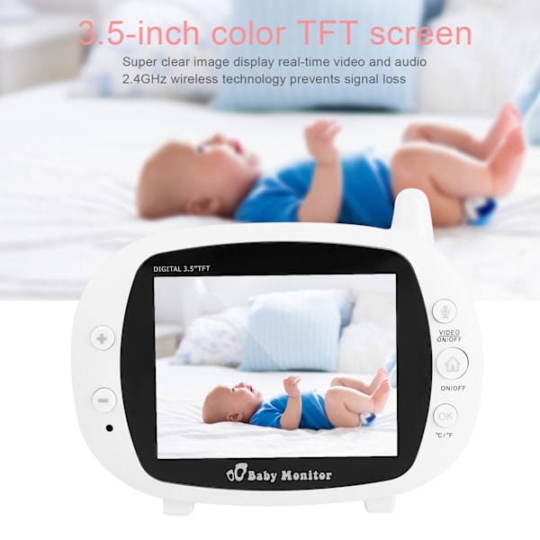 3,5 tommers TFT Babykamera Digital Nattsyn Temperatur Sensor Visning med Myk Musikk 100‑240VEU Plugg