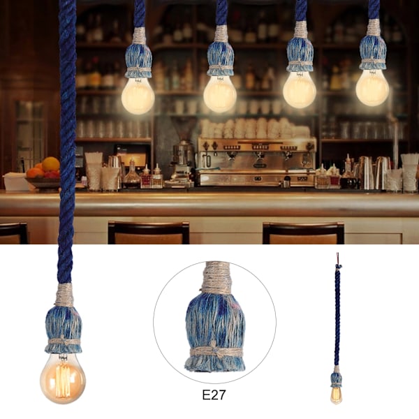 1m E27 Sockel Vintage Stil Flätad Hampareps Taklampa Hänglampa AC85-265V