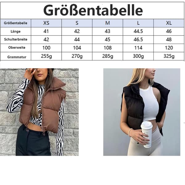 Vinterväst för damer, kort modell, lätt, ärmlös, varmt ytterplagg, vadderad väst (M)
