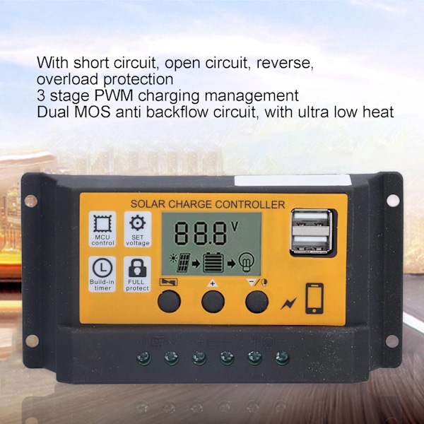 Smart Laderegulering Fotovoltaisk Solpanel Batteriregulering med LCD Display 12V 24V 20A