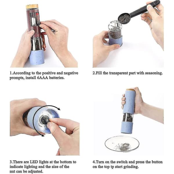 Uppladdningsbar salt- och pepparkvarn, ergonomisk design för enkel malning (2 st)