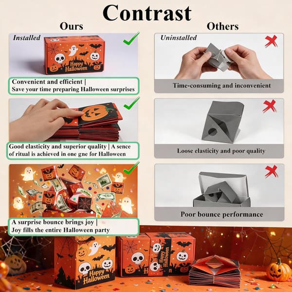 6-delt Halloween Overraskelseseksplosionsgavesæt: Pop-Up Boks + Gavepose + Gaveæske 6PCS