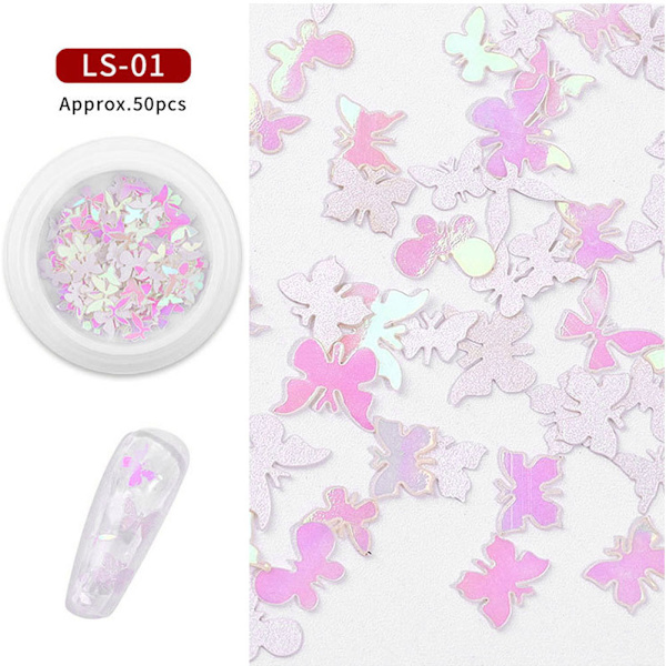 Glittriga Fjärilsformade Nagelpaljetter Laserglitter Nageldekaler Manikyr Dekorationer