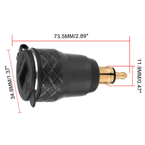 12V-24V Motorcykel USB Port Strømadapter Stik med LED Display EU Stik Sort