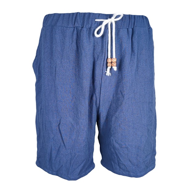 Menn Sommer Shorts Elastisk Midje Snøring Lukking Over Kne Lengde Casual Shorts med Sidelommer Blå 2XL