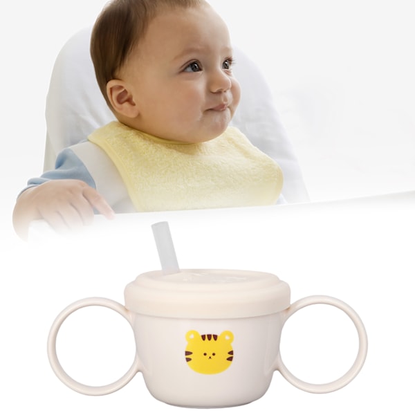 Baby Lærings Drikkemunk 200mL Tegneserie Dyreprint Silikon Træningskop Binaural Strå Sippy Kop Baby Kop til Mælk Tiger