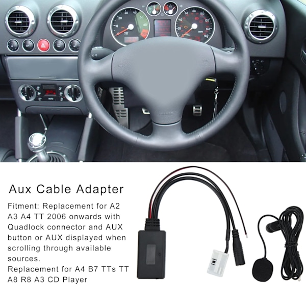 Bilradio Ljudingångskabel Bluetooth 5.0 Media Aux Adapter Med Mikrofon Ersättning för A2 A3 A4 TT 2006