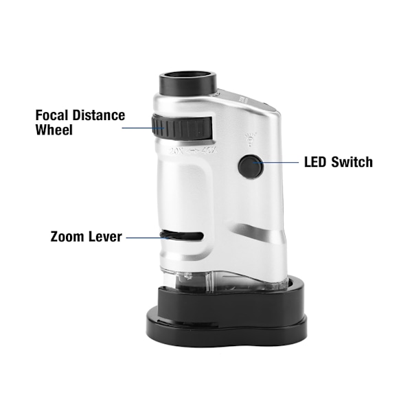 20X-40X Zoom LED-belyst Mini Lomme Mikroskop med Base