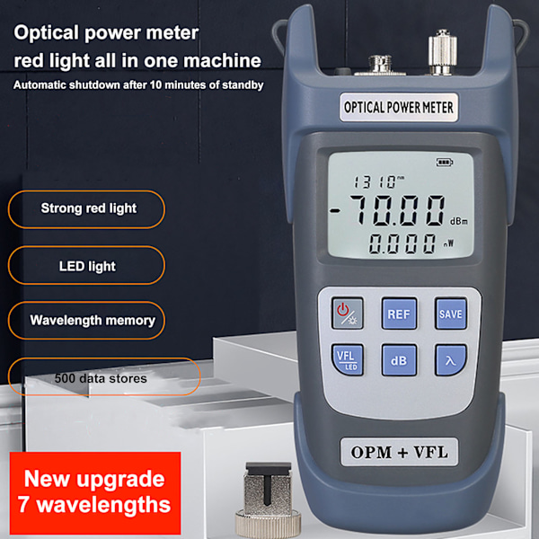 Fiberoptisk effektmeter med følsom chip, 7 bølgelengder, fiberlystest for kommunikasjonsteknikk, 20MW, 20KM