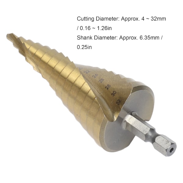 Trinbor Bit Hurtig Skift HSS Ti Belagt Spiralformet Rillende Hex Skaft Værktøj 15 Trin 4‑32mm