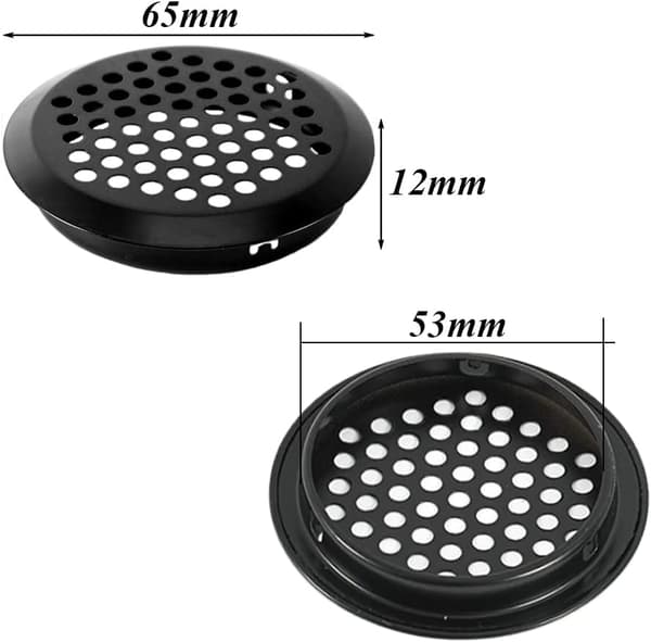 Sort rustfrit stål luftventilgitter, elegant honeycomb-design cirkulære soffitventiler til møbler, let at montere mesh-hulsgitter, åndbar og