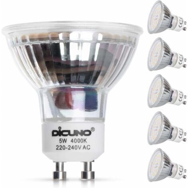 GU10 LED-lampa för icke-dimbar belysning, Neutralvitt 4000K, Klart glasmaterial och keramisk bas, 5W glödlampa med 120° spridningsvinkel för pendellampa