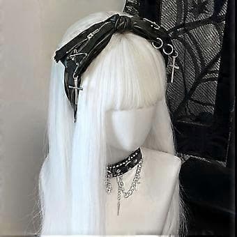 Gothic Läder Rosett Hårband Gotisk Inspirerad Läder Rosett Hårband Accessoar för Mode Uttalanden