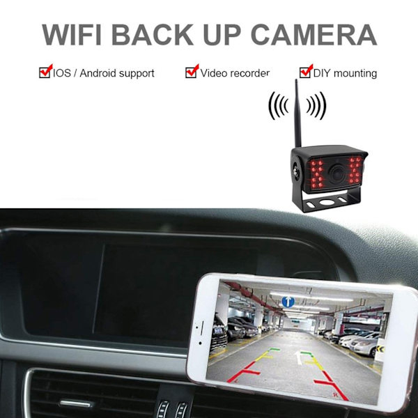 Lastbil Backkamera Kit DC12‑24V Trådlös Bakvy Reversing Kamera Wifi Anslutning IP67 Vattentät för Överdimensionerade Fordon