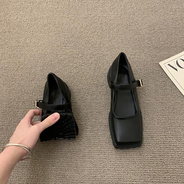 Kvinnors Spänne Platformskor Stängd Kvadratisk Tå Elegant Ergonomisk Ankelrem Pumpskor Svart 37